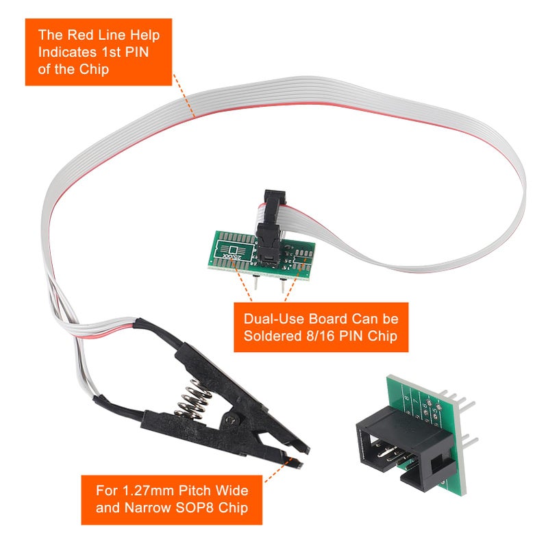 ACEIRMC SOIC8 SOP8 Flash Chip IC Test Clips Socket Adpter Programmer BIOS + CH341A 24 25 Series for EEPROM Flash BIOS USB Programmer Module (Double Clip+ USB) - Image 5